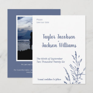 Minimalist Blue and White Wedding Save the Date