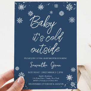 Minimalist Blue Baby It's Cold Outside Baby Shower Invitation