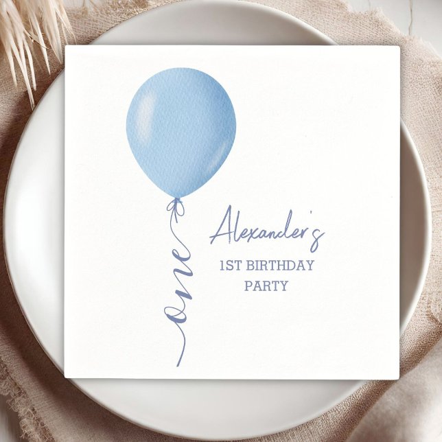 Minimalist Blue Balloon Boy 1st Birthday Paper Napkin (Creator Uploaded)