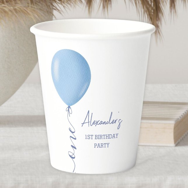 Minimalist Blue Balloon Boy 1st Birthday Paper Paper Cups (Creator Uploaded)