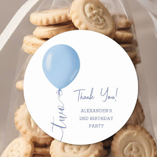 Minimalist Blue Balloon Boy 2nd Birthday Party Classic Round Sticker