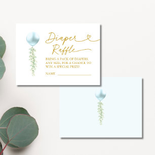 Minimalist Blue Balloon Eucalyptus Diaper Raffle Enclosure Card
