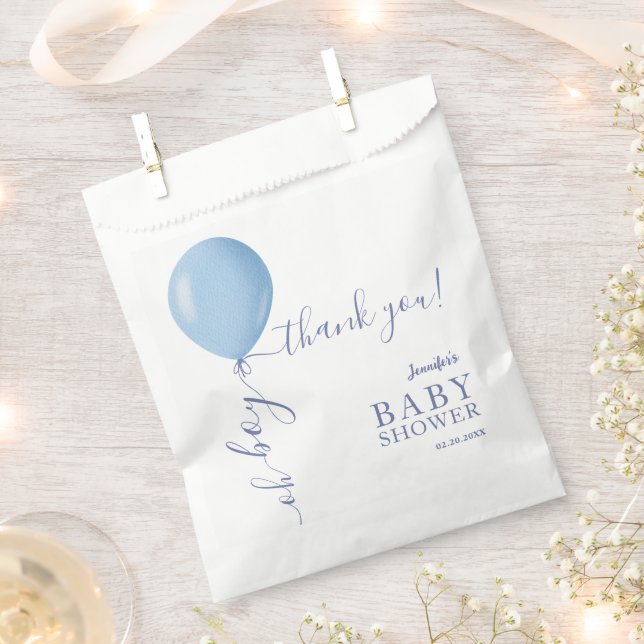 Minimalist Blue Balloon Oh Boy Baby Shower Favour Bags (Clipped)