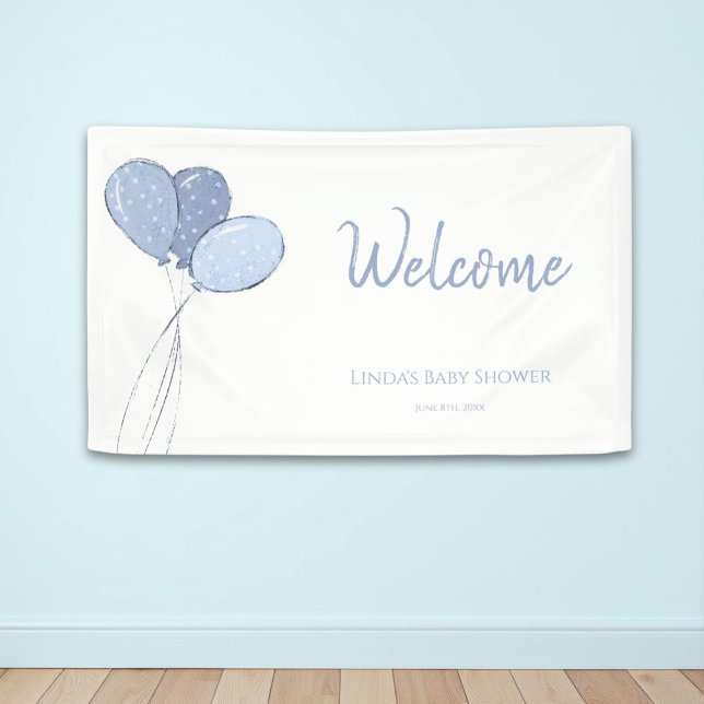 Minimalist Blue Balloons Baby Shower Welcome Banner (Creator Uploaded)