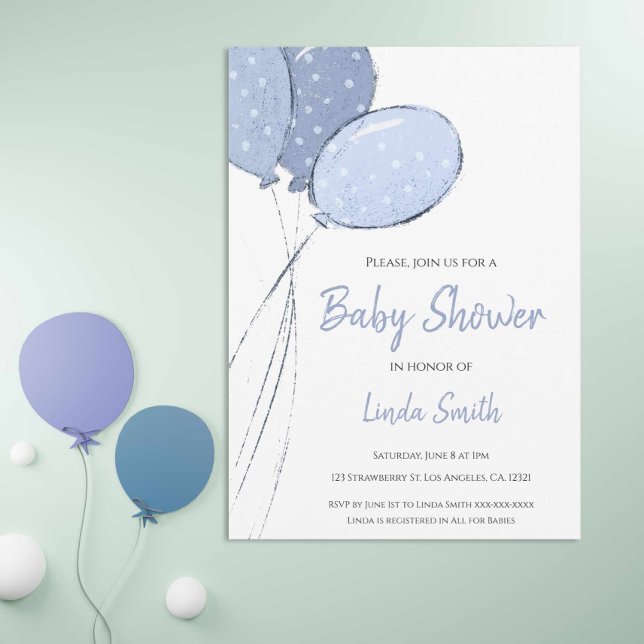 Minimalist Blue Balloons Boy Baby Shower Invitation (Creator Uploaded)