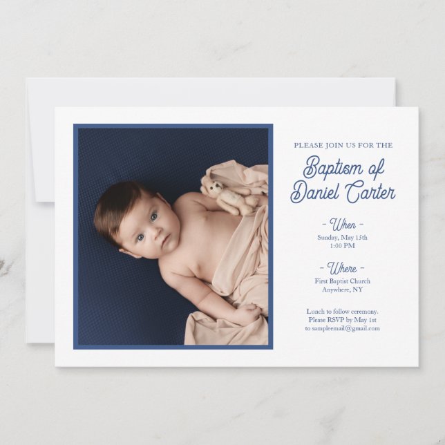 Minimalist Blue Baptism Invitation (Front)