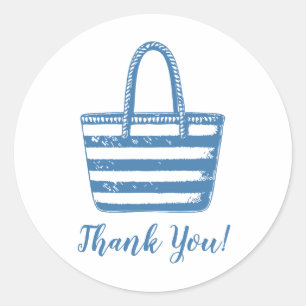 Minimalist Blue Beach Bag Coastal Thank You Classic Round Sticker