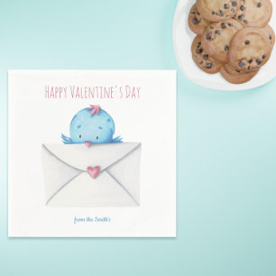 Minimalist Blue Bird Happy Valentine's Day From  Napkin