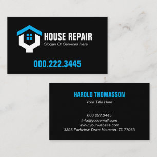 Minimalist Blue Black House Repair Contractor Business Card