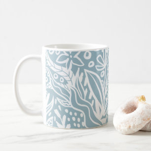 Minimalist Blue Botanical Pattern Coffee Mug