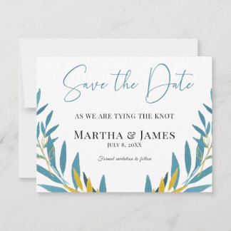 Minimalist Blue Botanical Save the Date Card