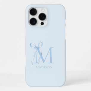 Minimalist Blue Bow Initial Monogram iPhone 16 Pro Max Case