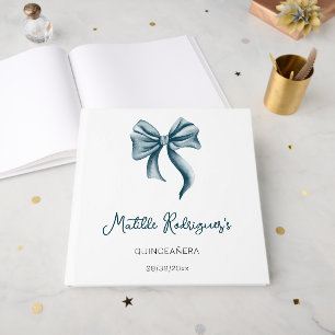 Minimalist Blue Bow Quinceañera Birthday Guest Book