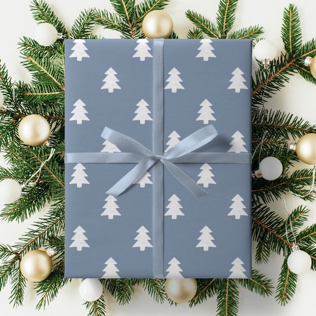 Minimalist Blue Boy Christmas Pine Tree Winter Wrapping Paper (Creator Uploaded)