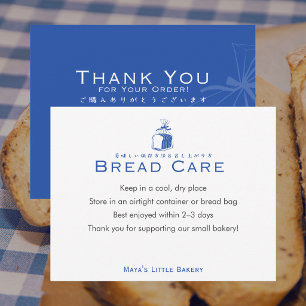 Minimalist Blue Bread Bakery Care Instructions Thank You Card