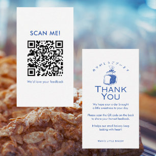 Minimalist Blue Bread Loaf Leave a Review QR Code Business Card