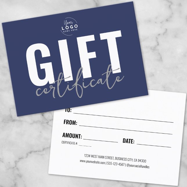 Minimalist Blue Business Gift Certificate (Minimalist Navy Blue Business Gift Certificate)