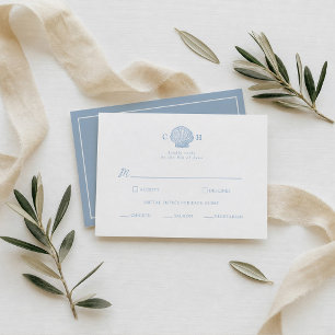 Minimalist Blue Coastal Wedding RSVP Enclosure Card