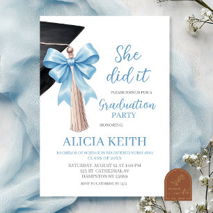 Minimalist Blue Coquette Tassel Graduation party I Invitation