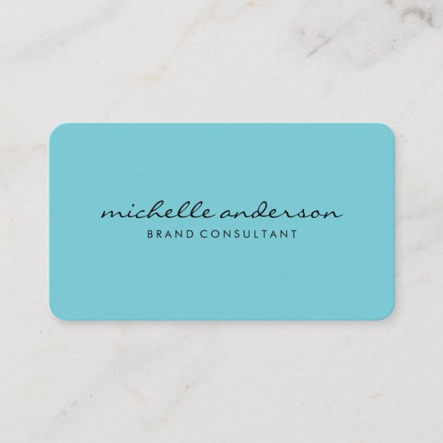Minimalist Blue Cursive Text Business Card (Front)