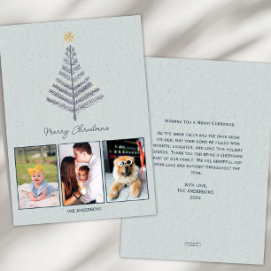 Minimalist Blue Custom Photo Collage Christmas  Holiday Card