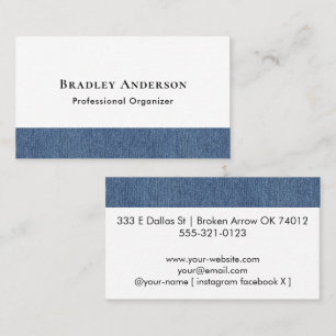 Minimalist Blue Denim Border Accent Print Business Card