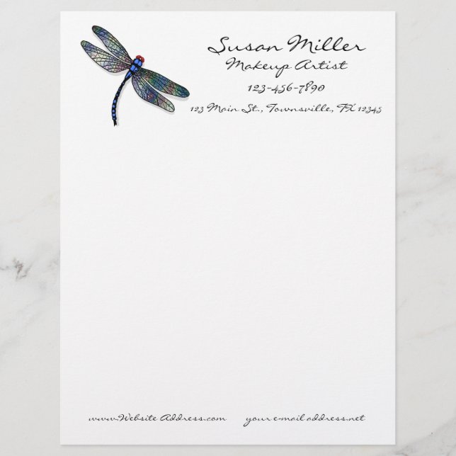 Minimalist Blue Dragonfly Custom Letterhead (Front)