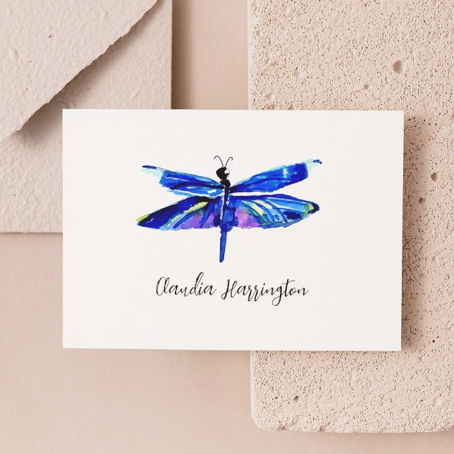 Minimalist Blue Dragonfly Elegant Nature Inspired Note Card (This unique blue dragonfly is a great way to say congrats, thank you, get well soon, or just hello!)
