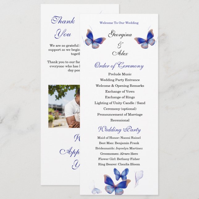 Minimalist Blue Editable Photo Wedding Program Programme (Front/Back)