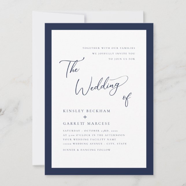 Minimalist Blue Elegant Script Wedding Invitation (Front)