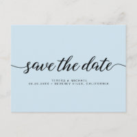 Minimalist Blue Engagement Save The Date Script