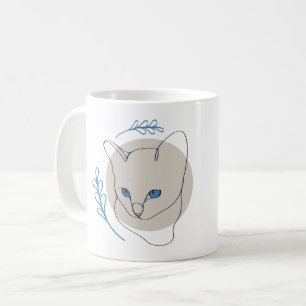 Minimalist Blue Eyed Cat Line Art Coffee Mug