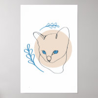 Minimalist Blue Eyed Cat Line Art