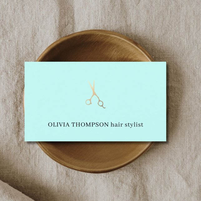 Minimalist Blue Faux Gold Scissors Hair Stylist Business Card (Creator Uploaded)