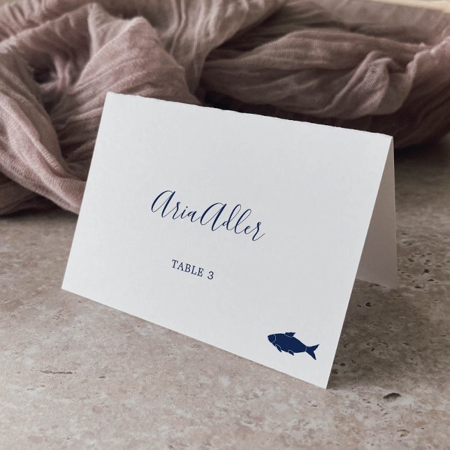 Minimalist | Blue Fish Meal Option Place Cards (Creator Uploaded)
