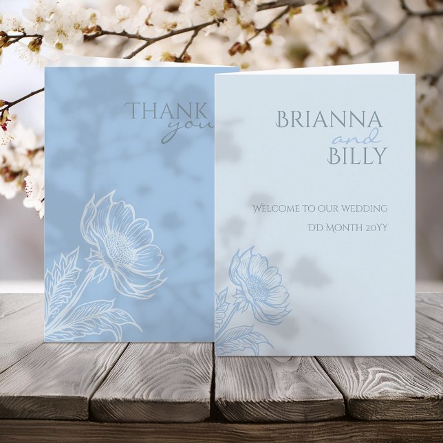 Minimalist Blue Floral Folded Wedding Program Programme (Creator Uploaded)