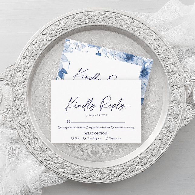Minimalist Blue Floral RSVP Card – Kindly Reply (Creator Uploaded)