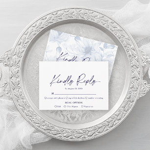 Minimalist Blue Floral RSVP Card – Kindly Reply