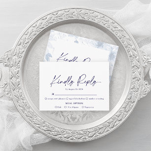 Minimalist Blue Floral RSVP Card – Kindly Reply