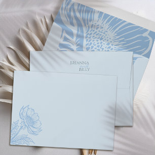 Minimalist Blue Floral Wedding Envelope