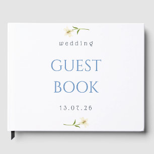 Minimalist Blue Floral Wedding Guest Book
