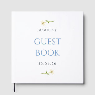 Minimalist Blue Floral Wedding Guest Book