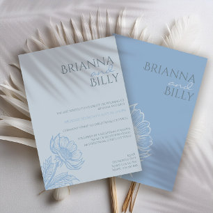 Minimalist Blue Floral Wedding Invitation