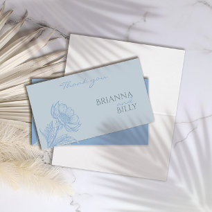 Minimalist Blue Floral Wedding Thank You Card