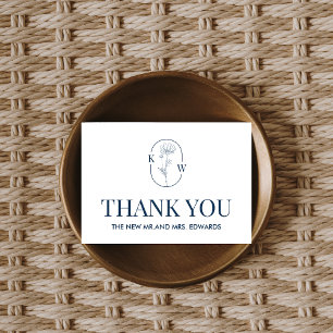 Minimalist Blue Floral Wedding Thank You Card