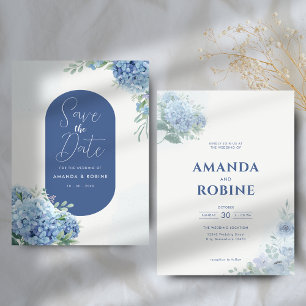 Minimalist Blue Flower Elegant Wedding Invitation