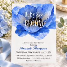 Minimalist Blue Flower Floral Boy Baby Shower