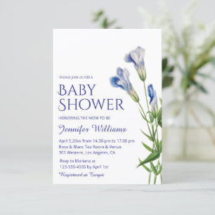 Minimalist Blue Flower Garden Boy Baby Shower Invitation