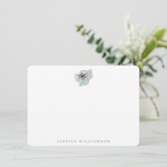 Minimalist Blue Flower Personalised Stationery Card (Standing Front)