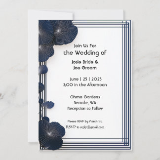 Minimalist blue flower wedding invitation